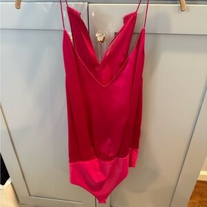 Cami NYC Pink silk bodysuit cami with Spaghetti Straps L NWT